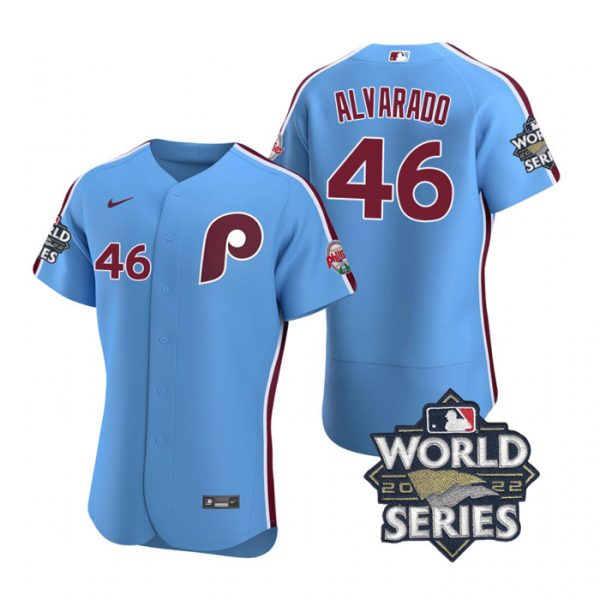 Phillies 46 Jose Alvarado Blue Nike 2022 World Series Flexbase Jersey->philadelphia phillies->MLB Jersey